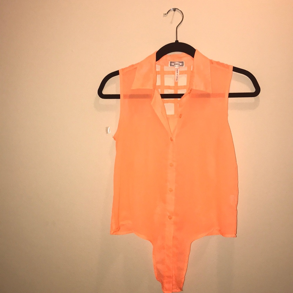 Button up see through orange crop top